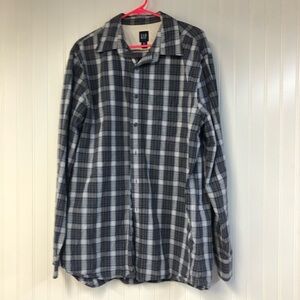 Gap Men's Navy Blue Long Sleeve Button Down Plaid Shirt XL Tall